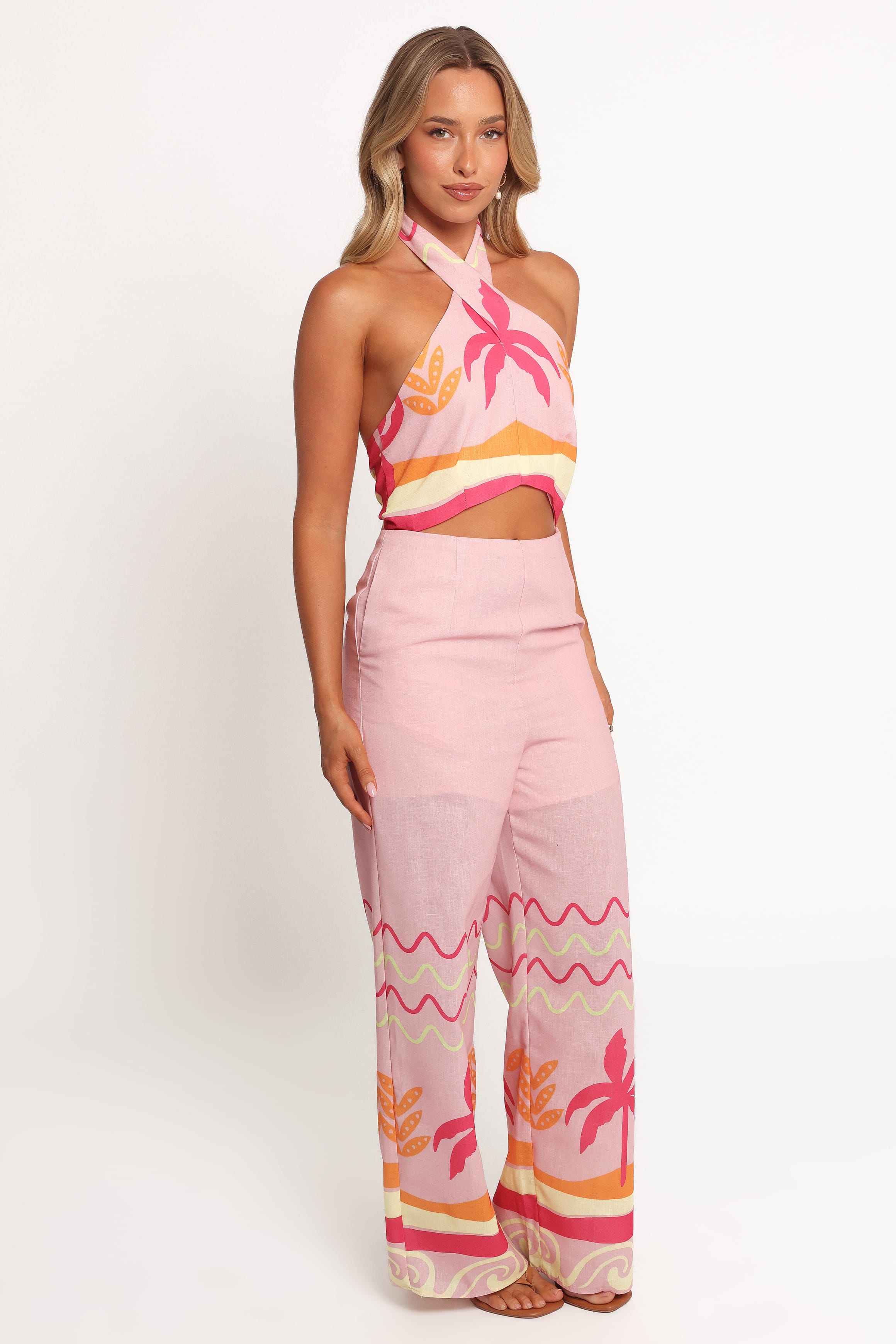 Aryn Halterneck Jumpsuit - Pink Palm