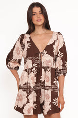 Henley Romper - Brown Floral