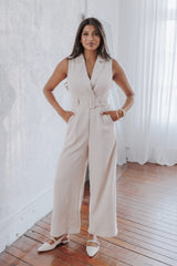 Sienna Belted Jumpsuit - Beige