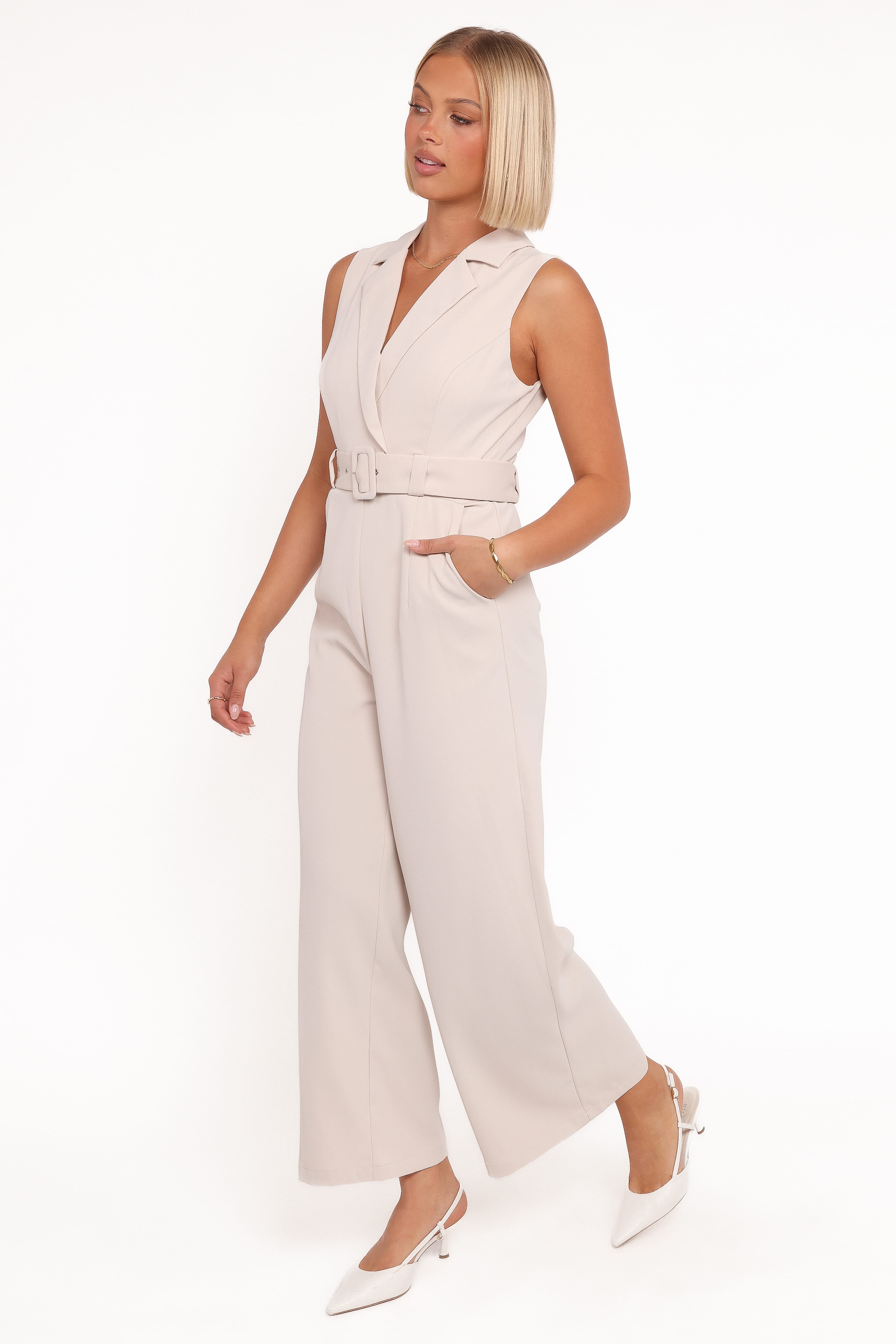 Sienna Belted Jumpsuit - Beige