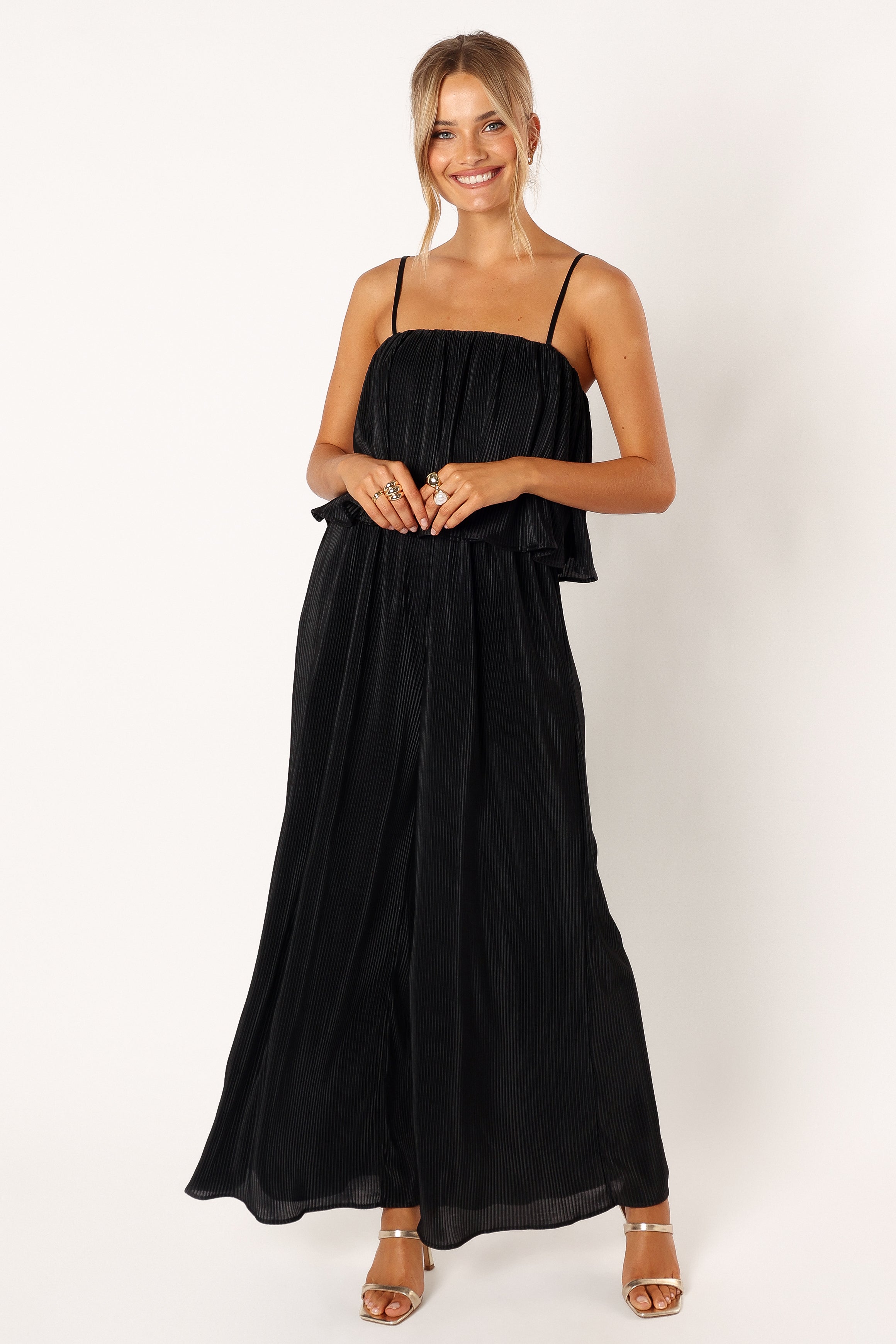 Jillian Plisse Jumpsuit - Black