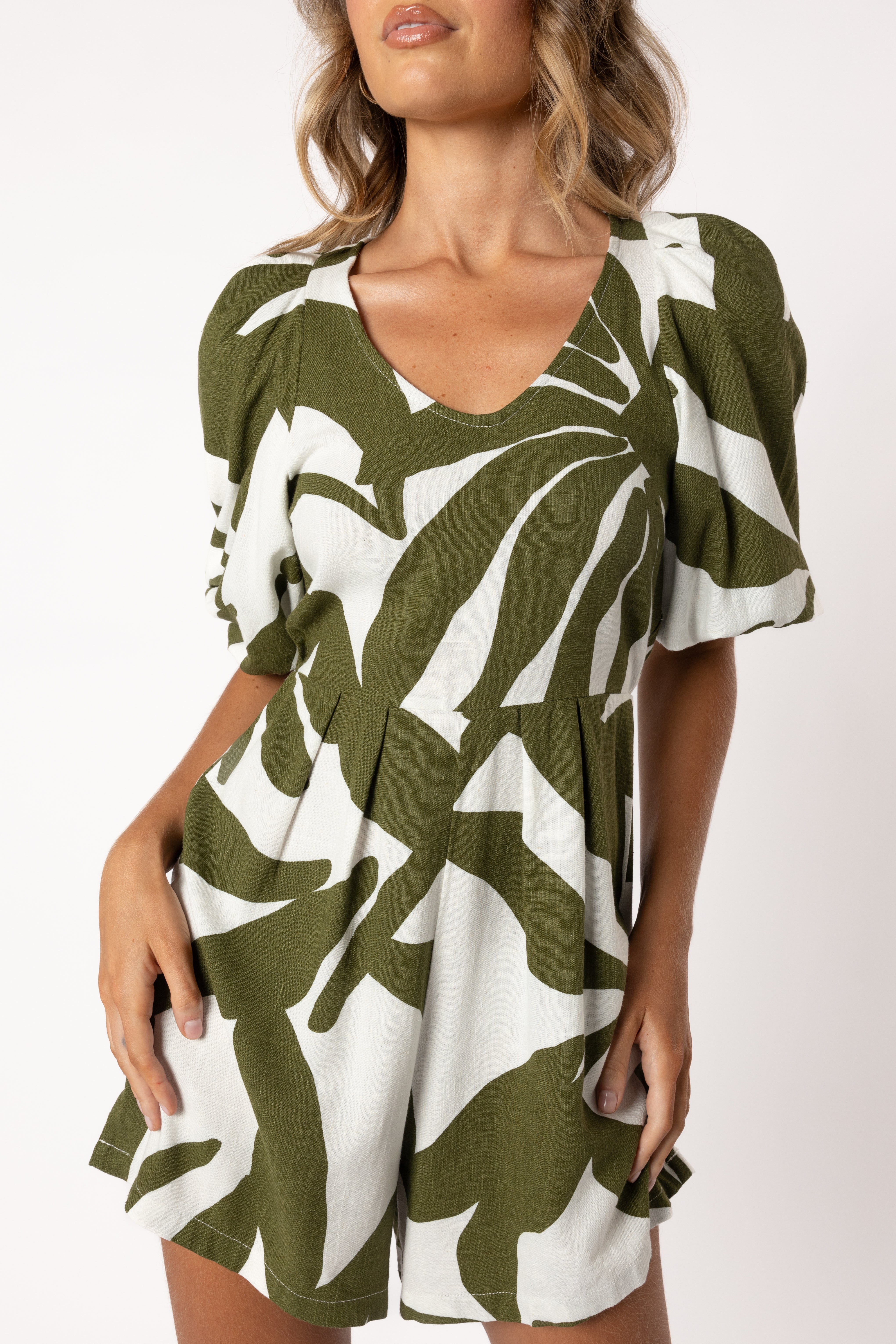 Matilda Romper - Olive Palm