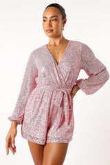 Monica Sequin Romper - Pink
