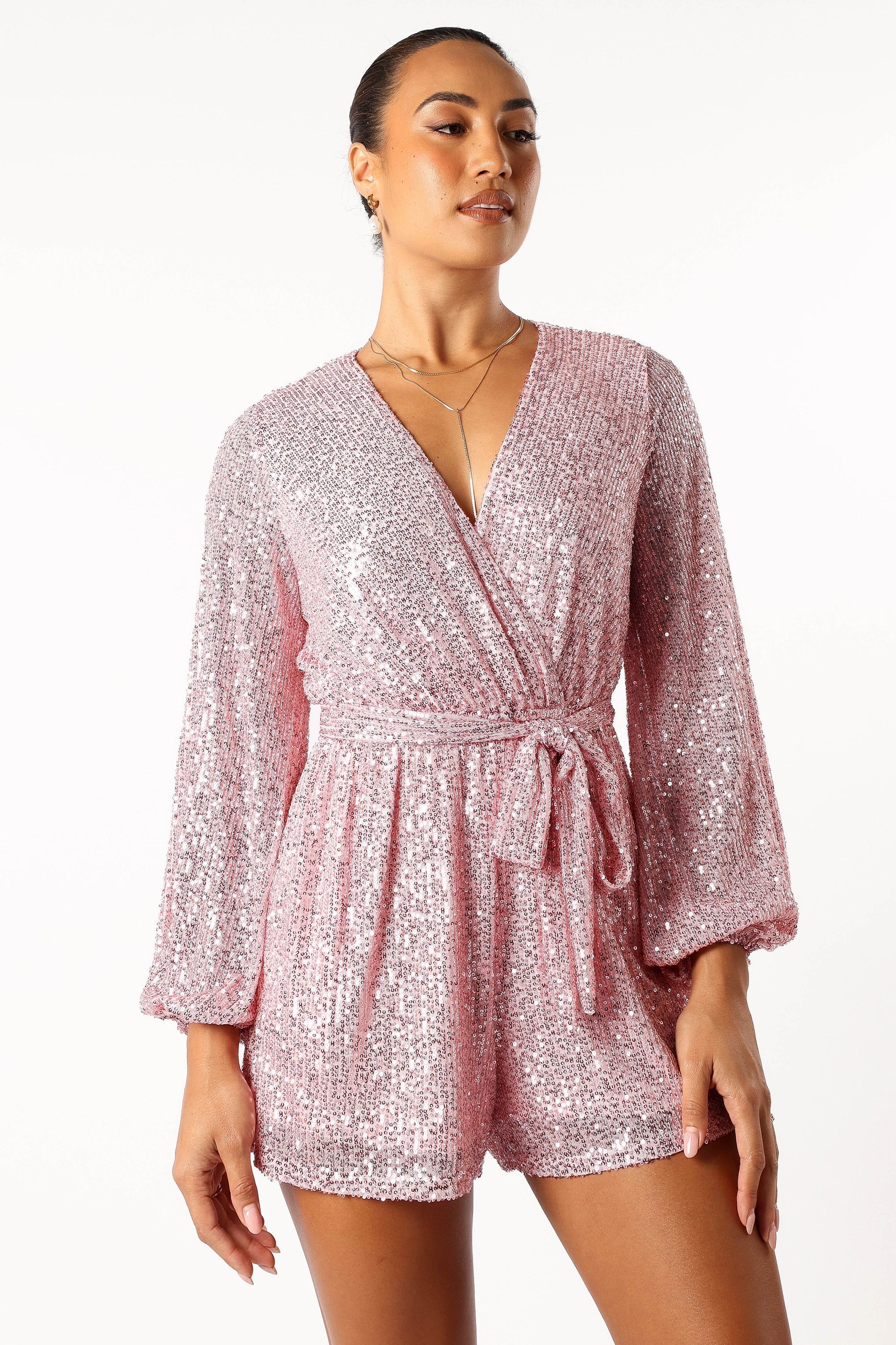 Monica Sequin Romper - Pink