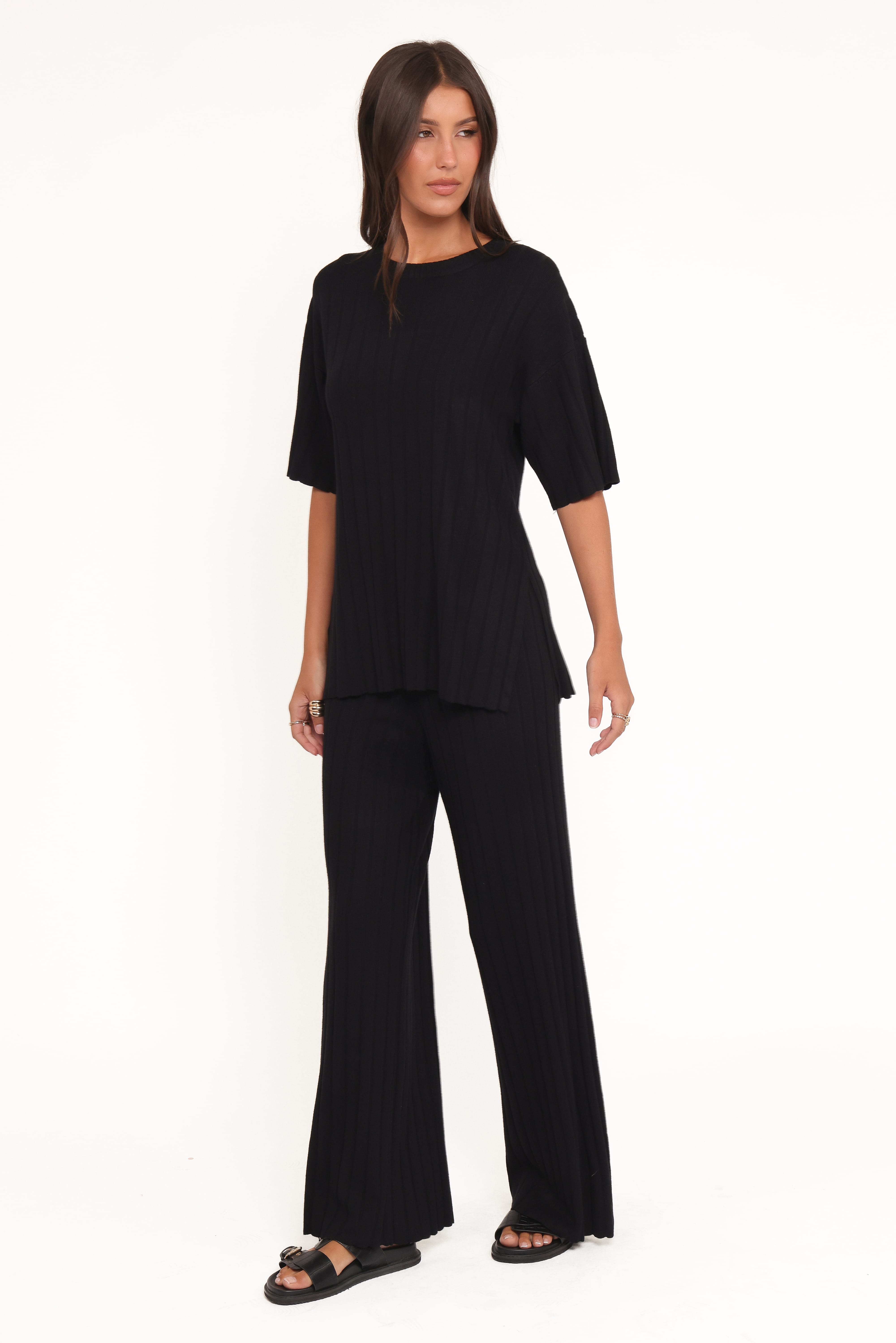 Alix Ribbed Knit Set - Black