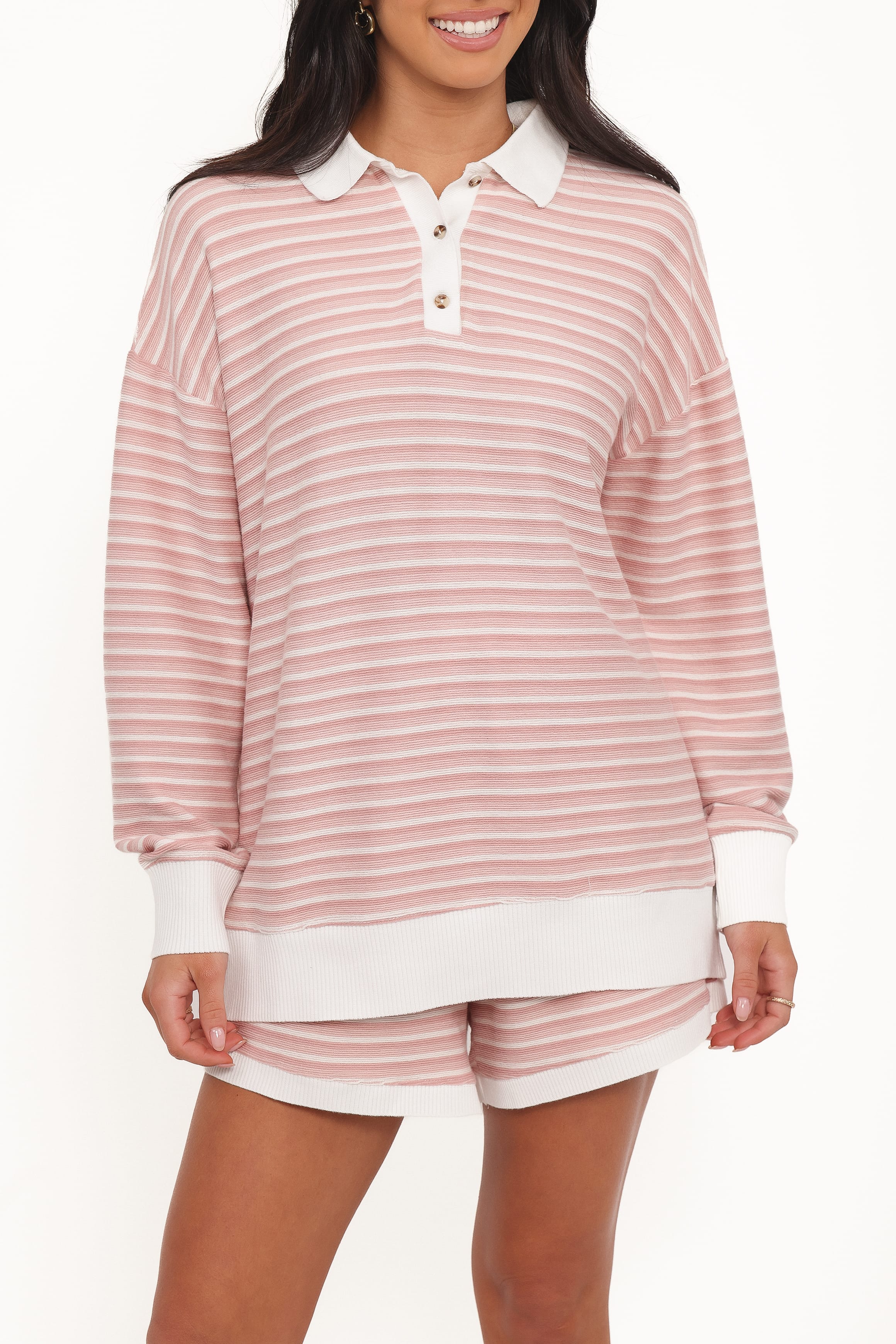 Dealia Knit Short Set - Pink Stripe