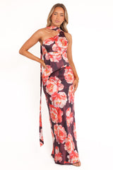 Georgina One Shoulder Skirt Set - Burgundy Peony