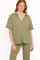 Phillipa Wide Ribbed Shirt Set - Olive