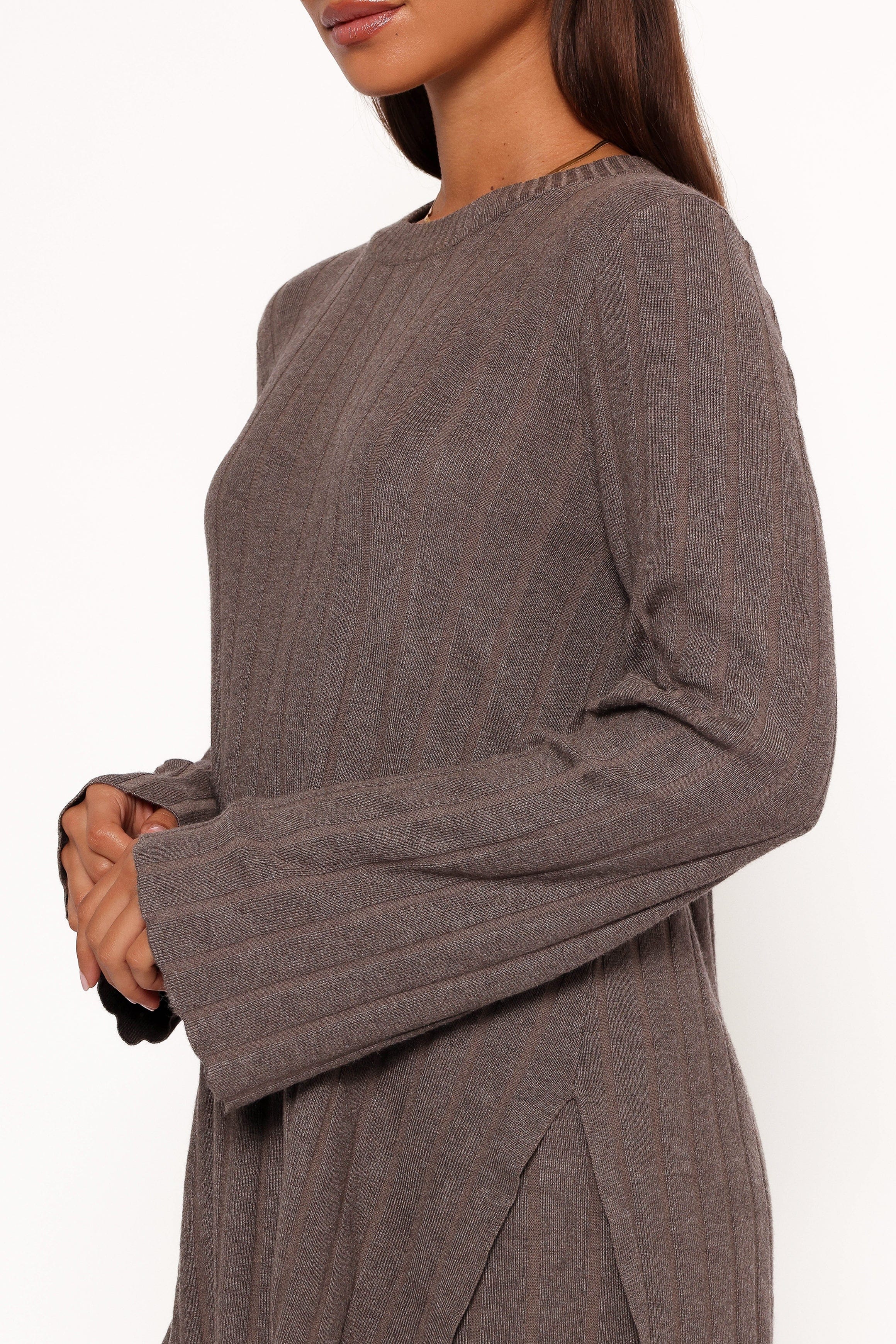 Silvie Long Sleeve Knitted Set - Charcoal Grey