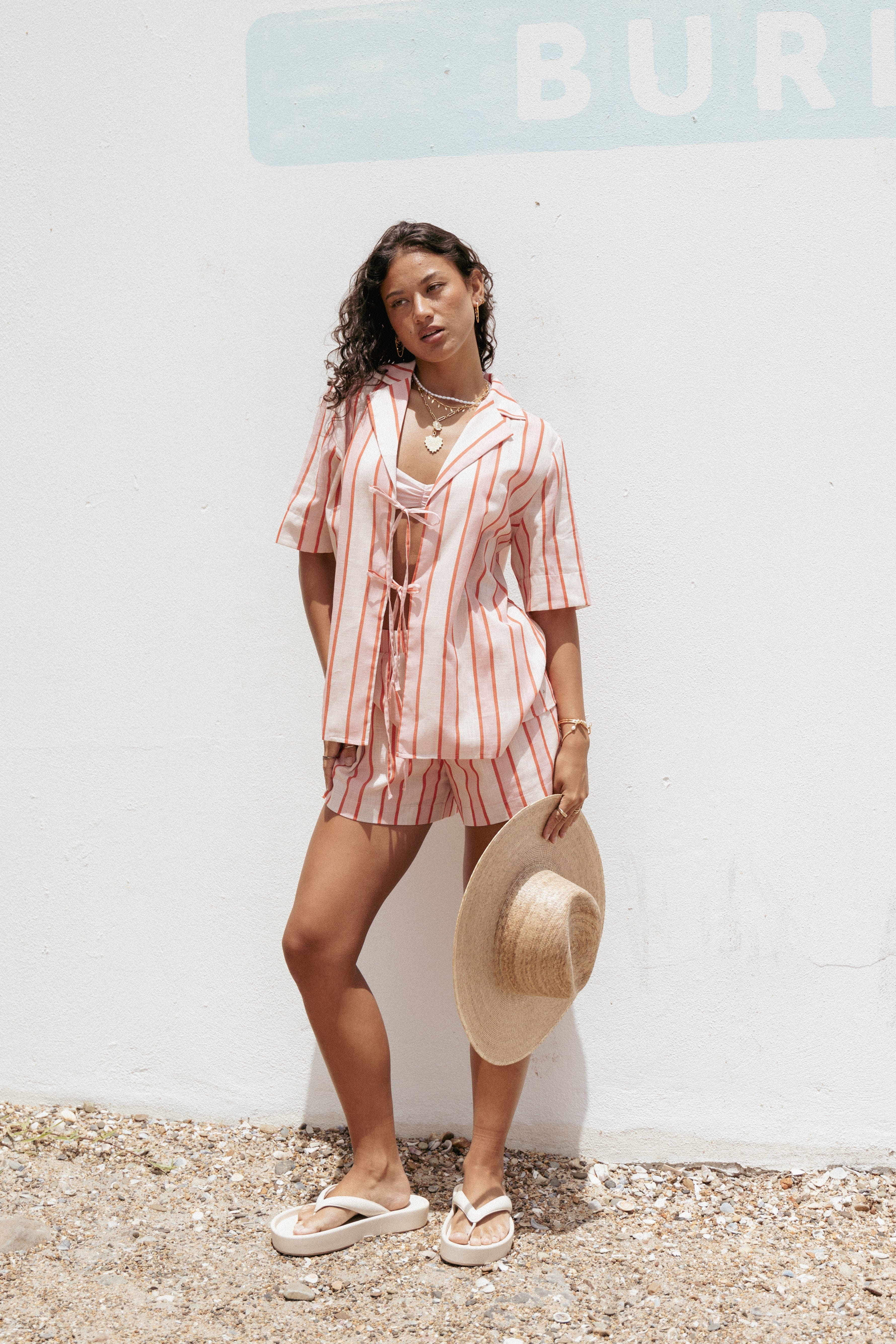 Aaliyah Tie Front Top - Pink Stripe
