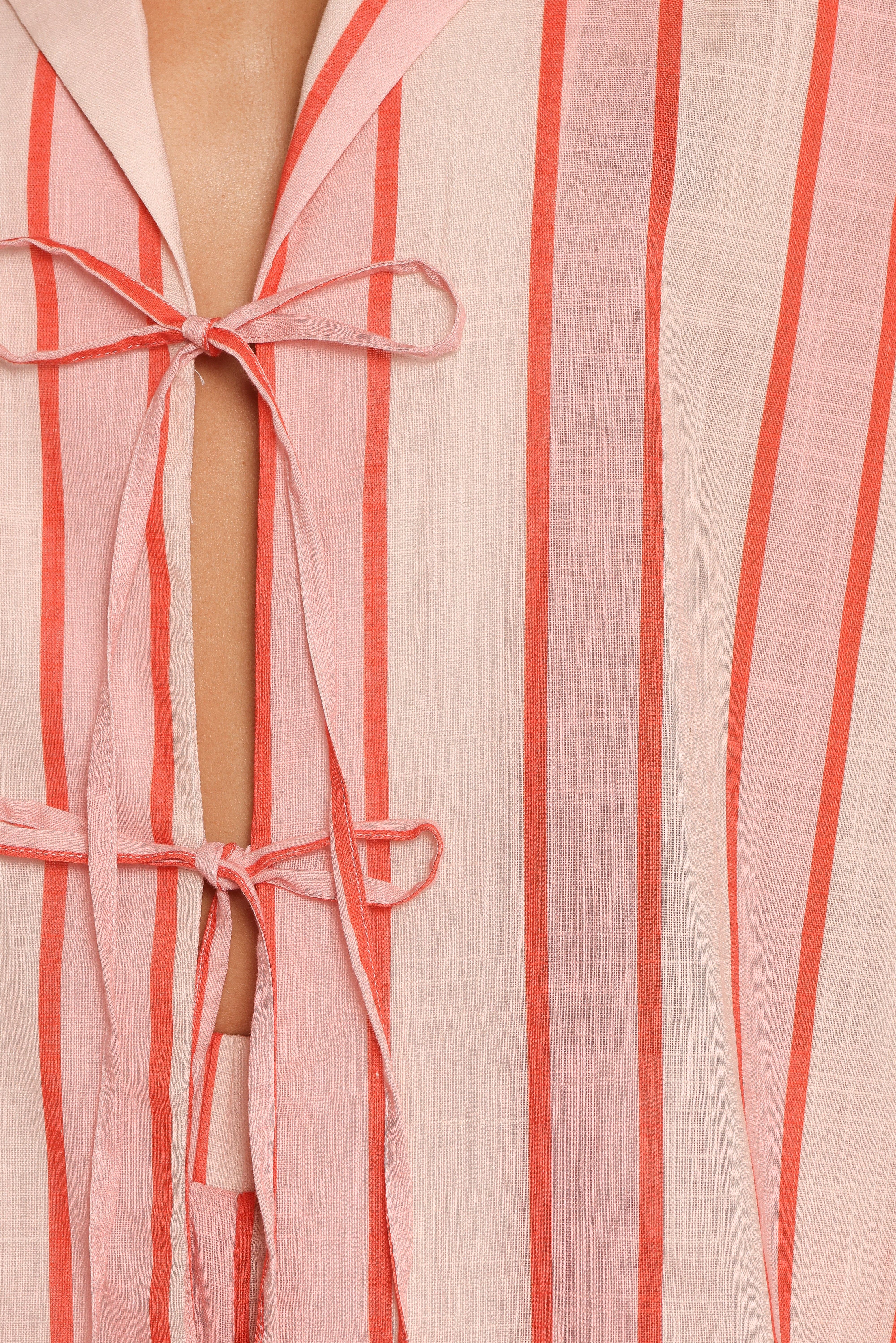 Aaliyah Tie Front Top - Pink Stripe
