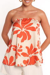 Beca Strapless Top - Red Floral