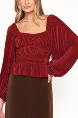 Ceppia Plisse Top - Burgundy