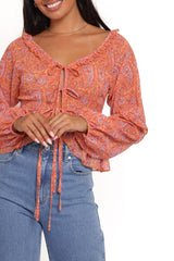 Isolt Tie Front Top - Orange Paisley