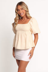 Jemima Puff Sleeve Top - Beige