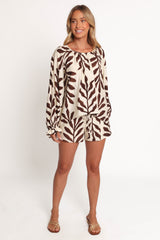 July Long Sleeve Smock Top - Brown Palm