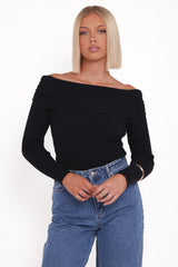 Junia Tie Back Knit Top - Black