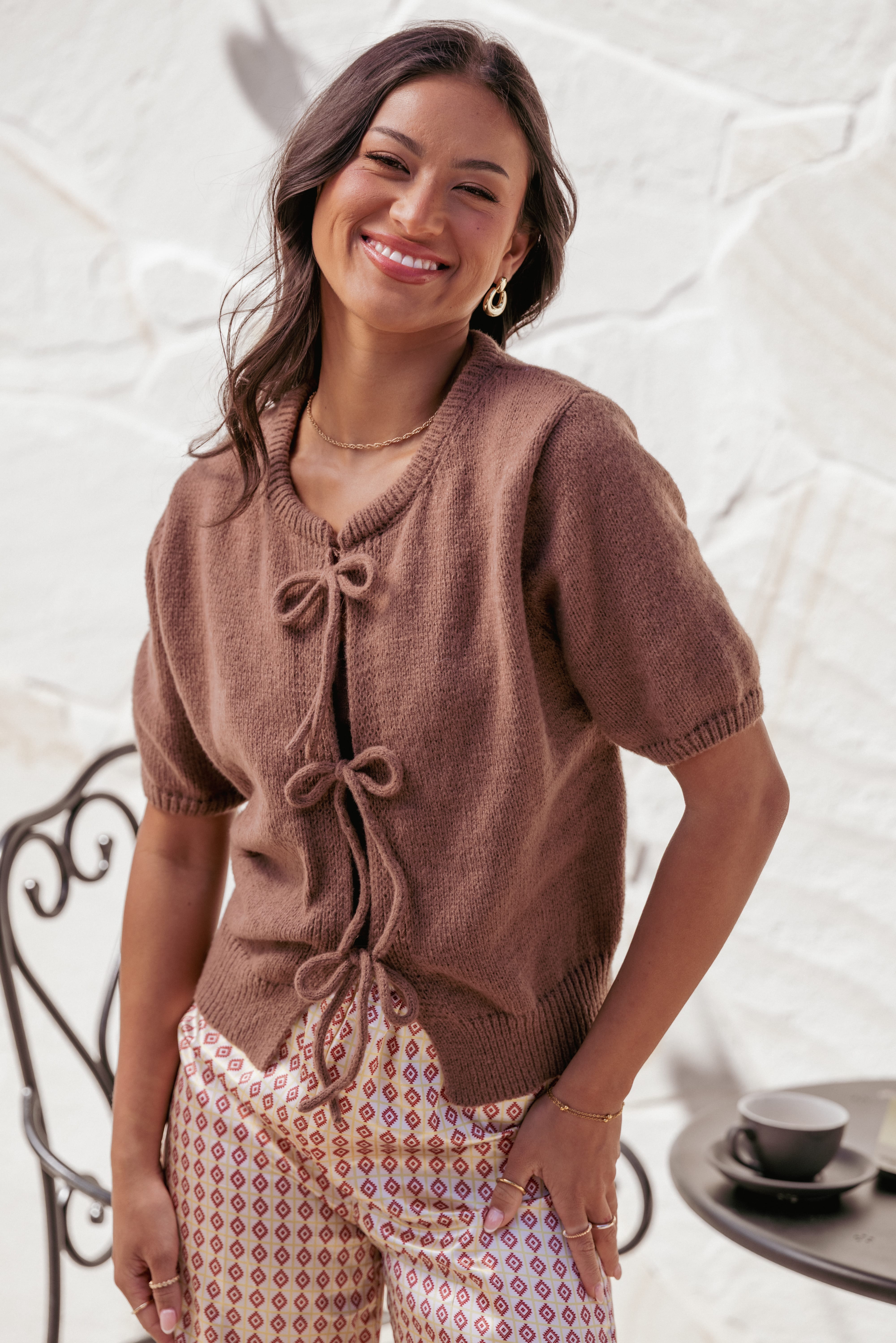 Koskie Tie Knit Top - Chocolate