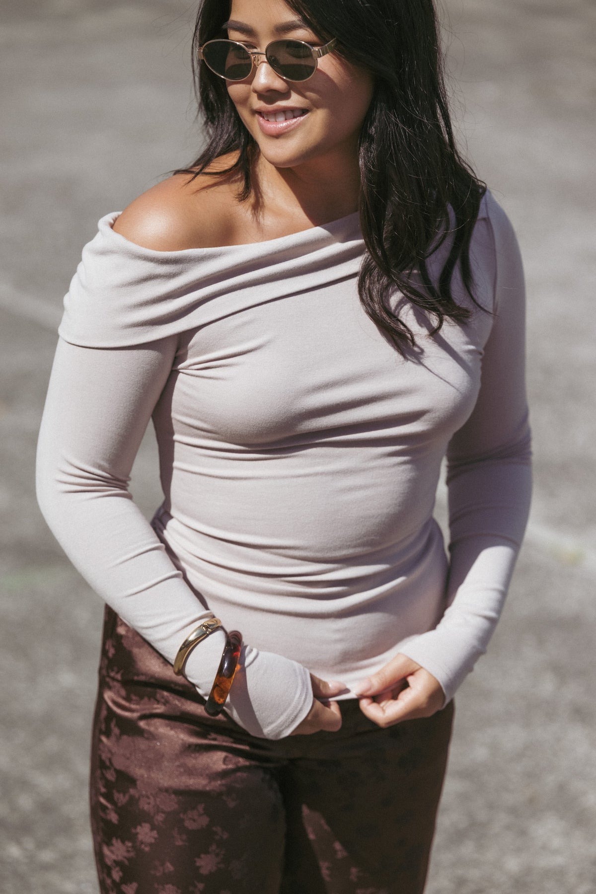 Liah Off Shoulder Knit Top - Grey