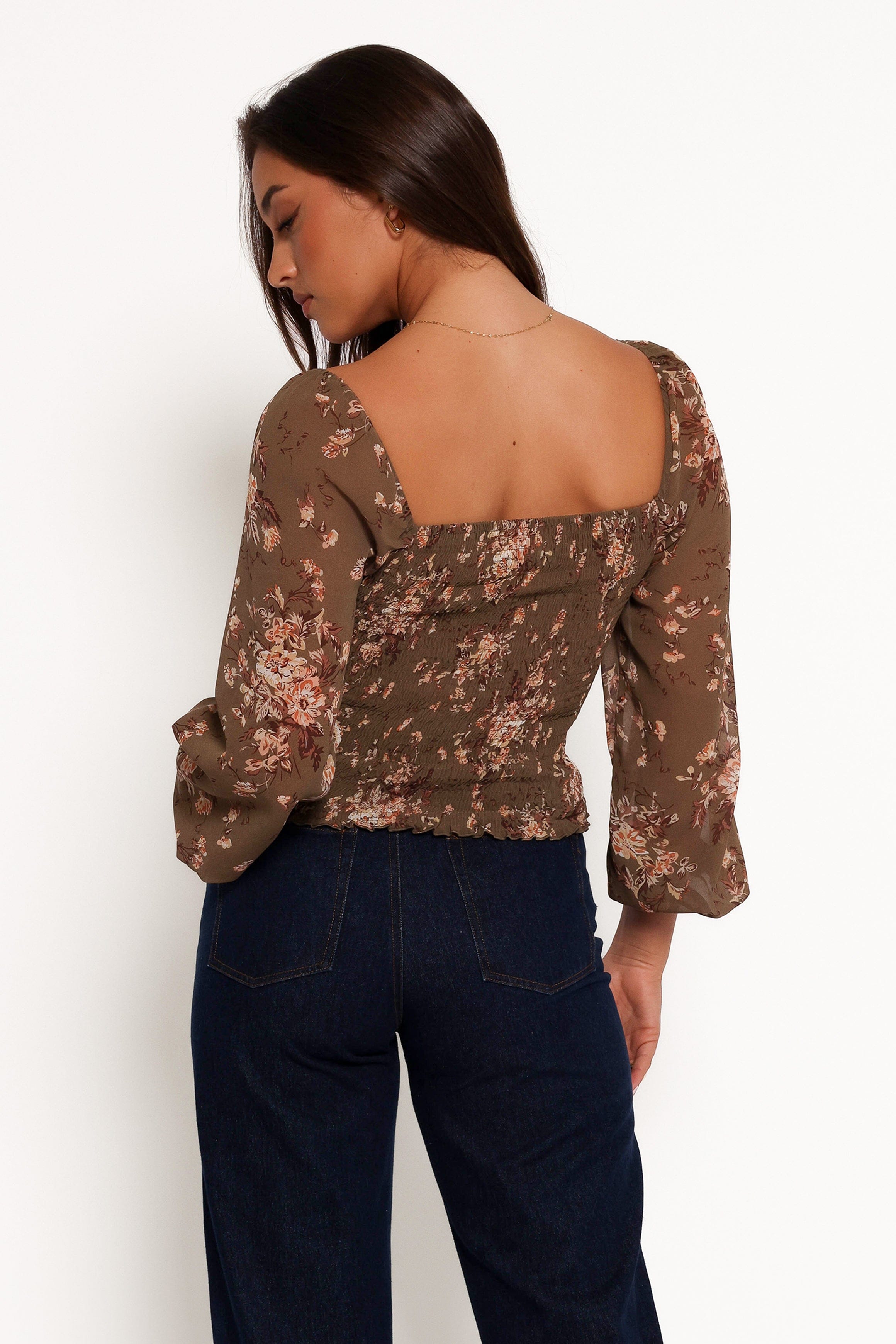 Maia Long Sleeve Top - Olive Floral
