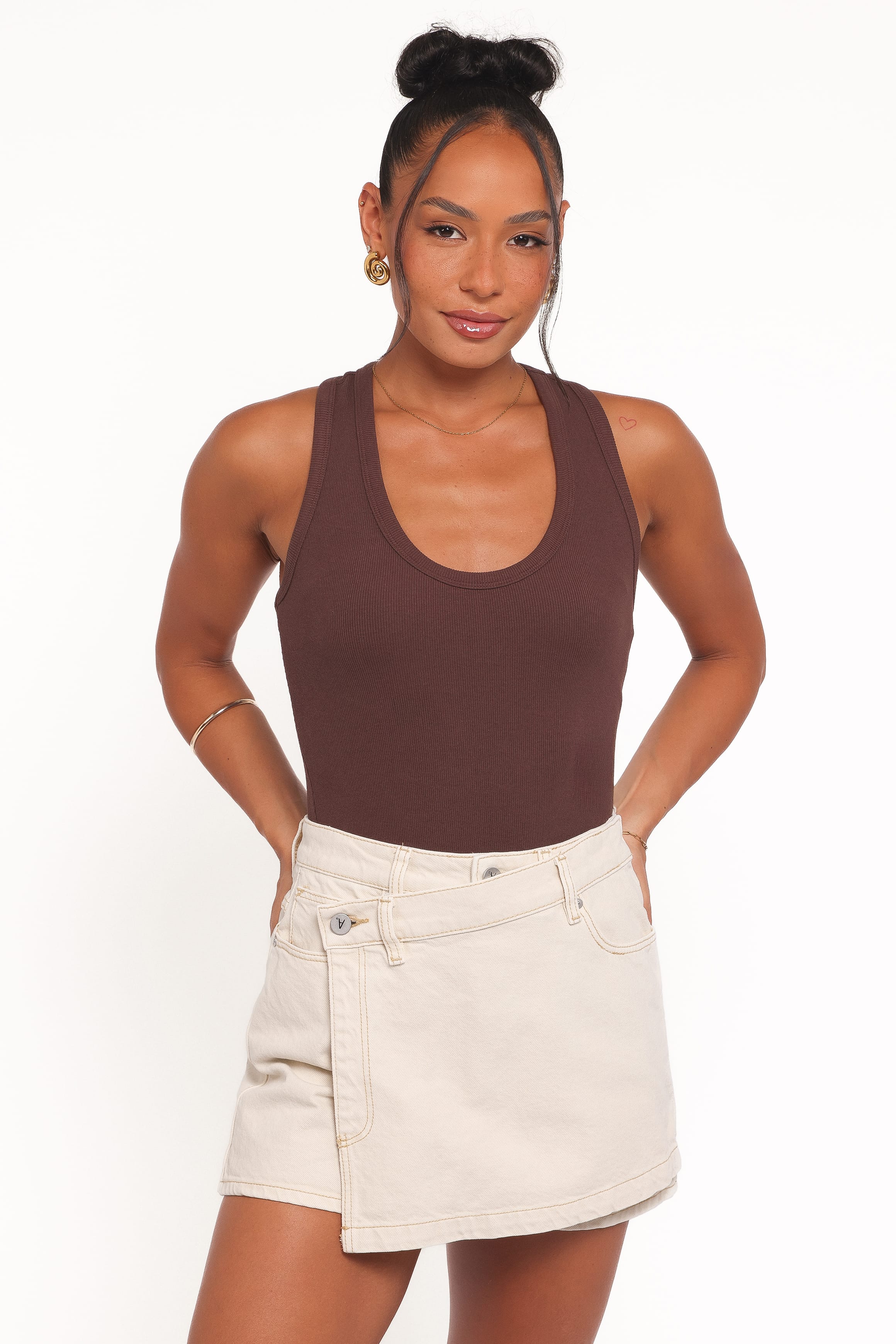 Miles Racerback Rib Knit Tank Top - Espresso