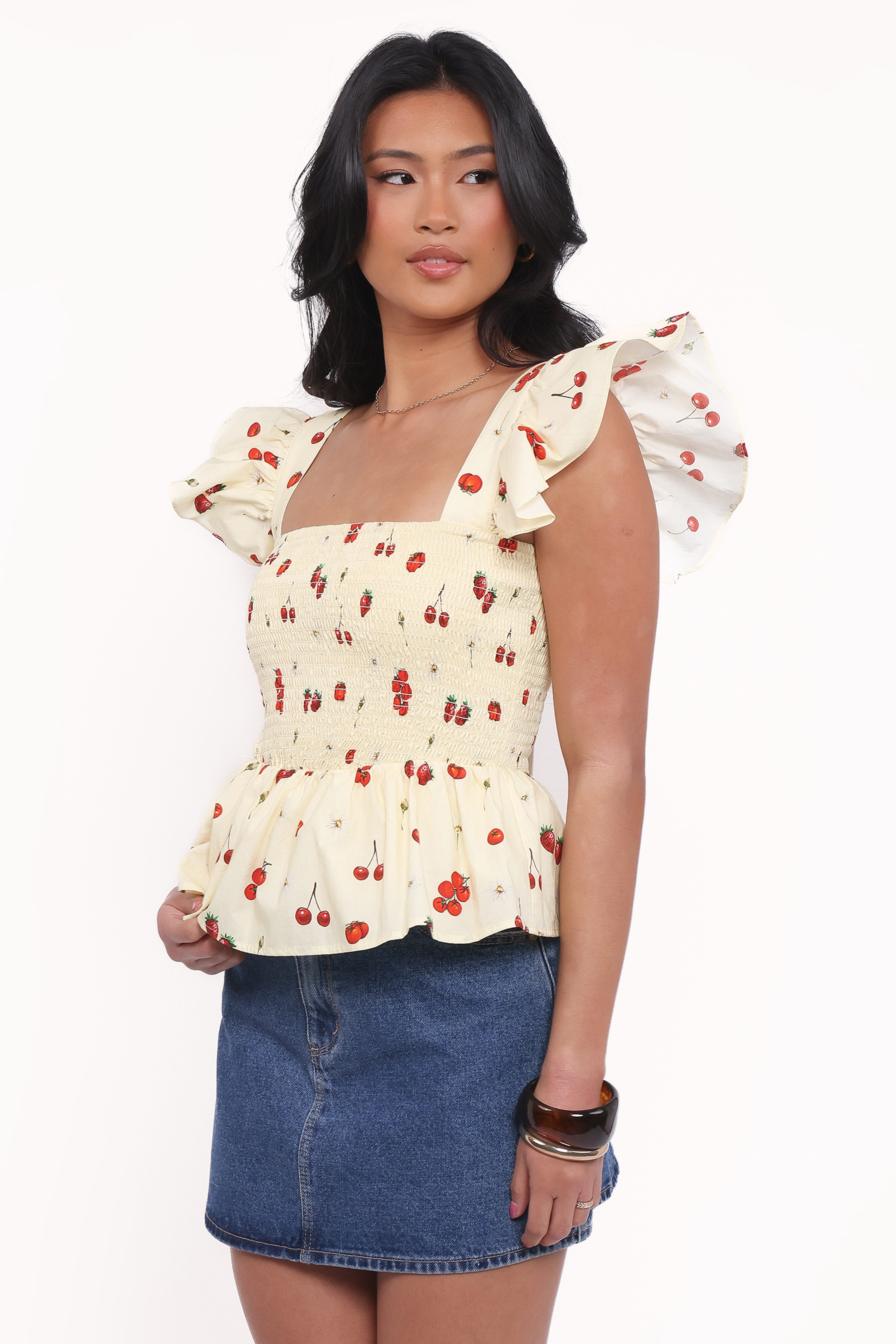 Remira Smocked Ruffle Top - Yellow Cherry