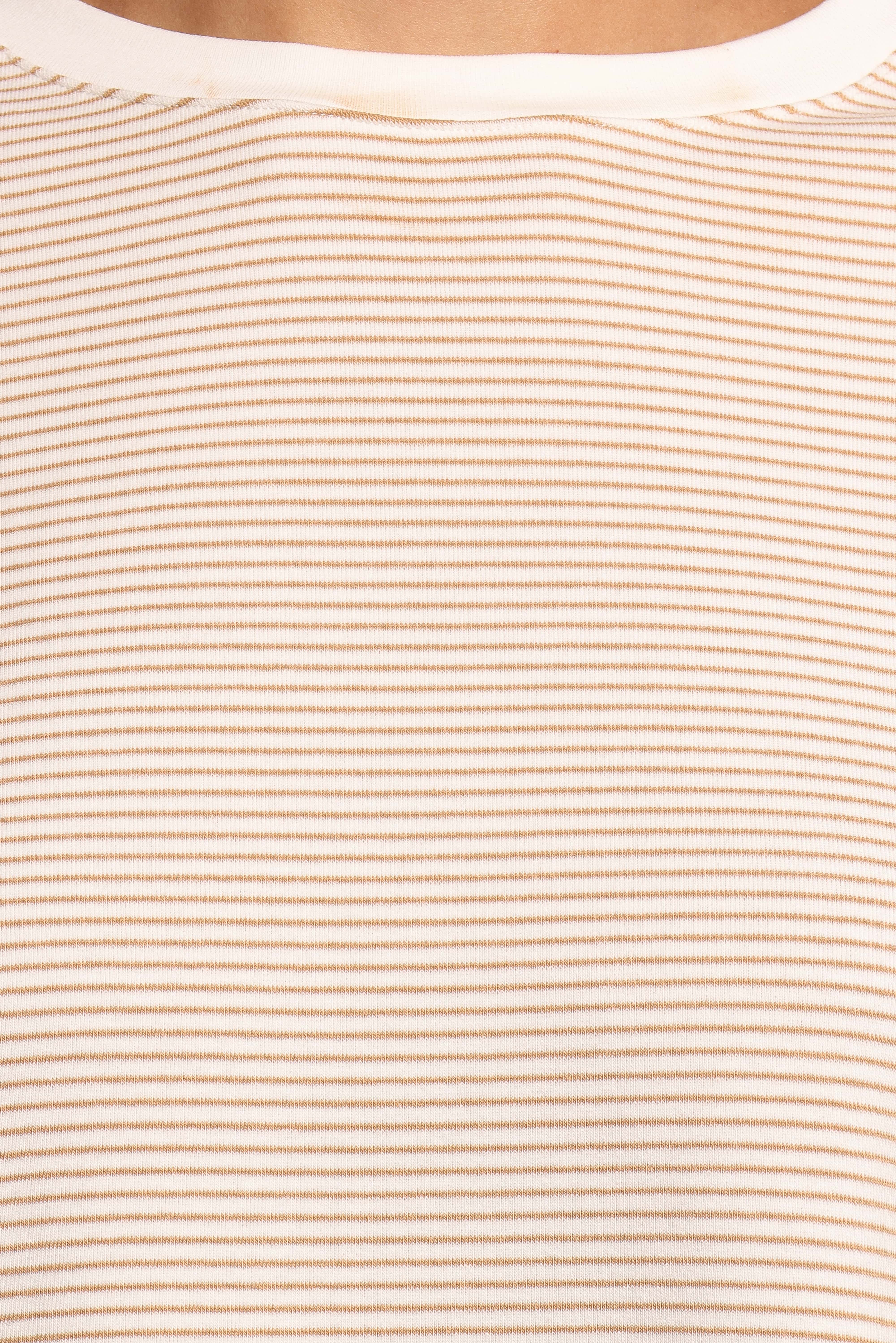 Ruva Long Sleeve Tee - Beige White Stripe