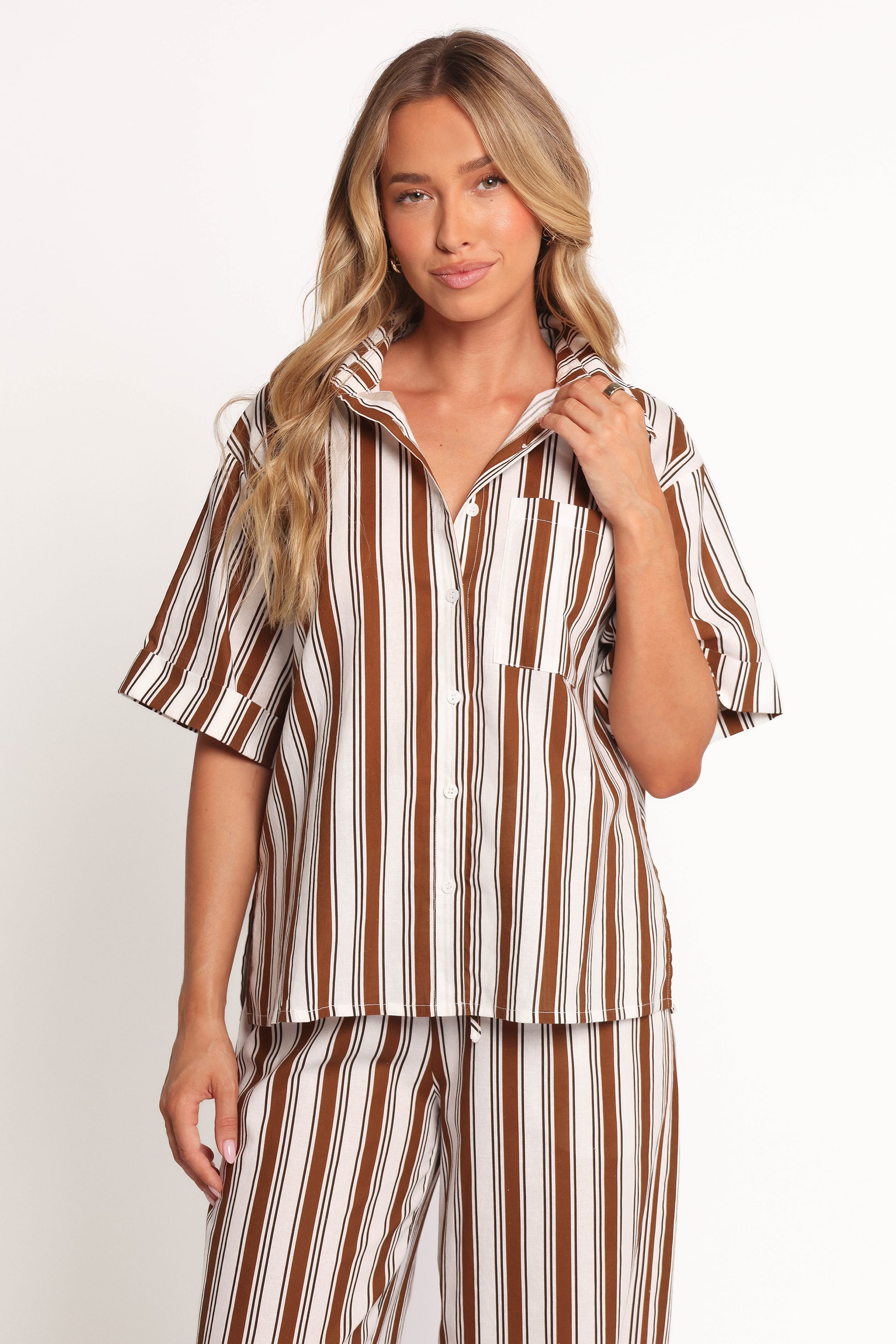 Thalia Short Sleeve Shirt - Chocolate Stripe
