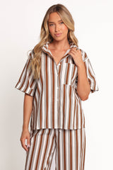 Thalia Short Sleeve Shirt - Chocolate Stripe