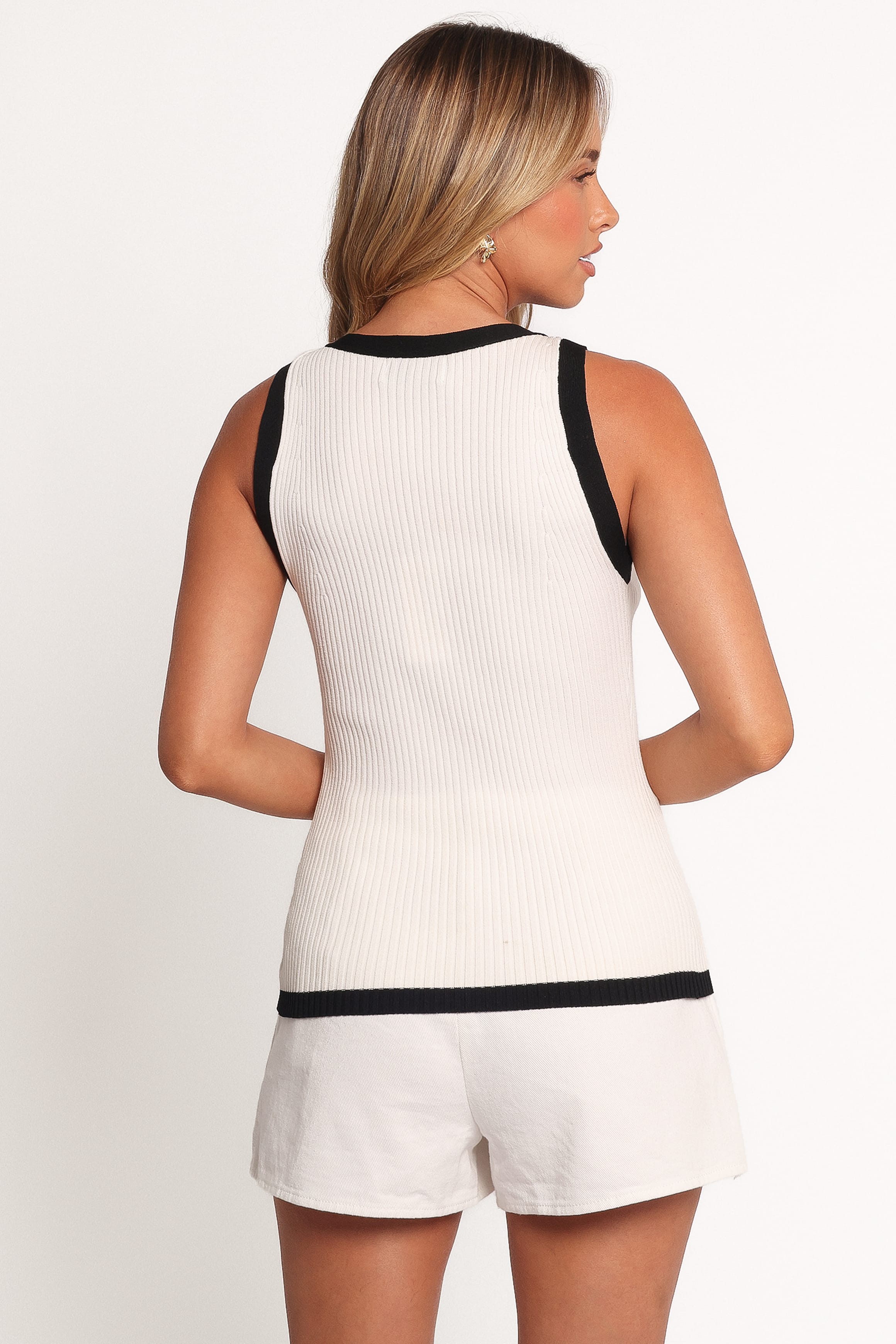 Virginia Knit Vest Top - White Black