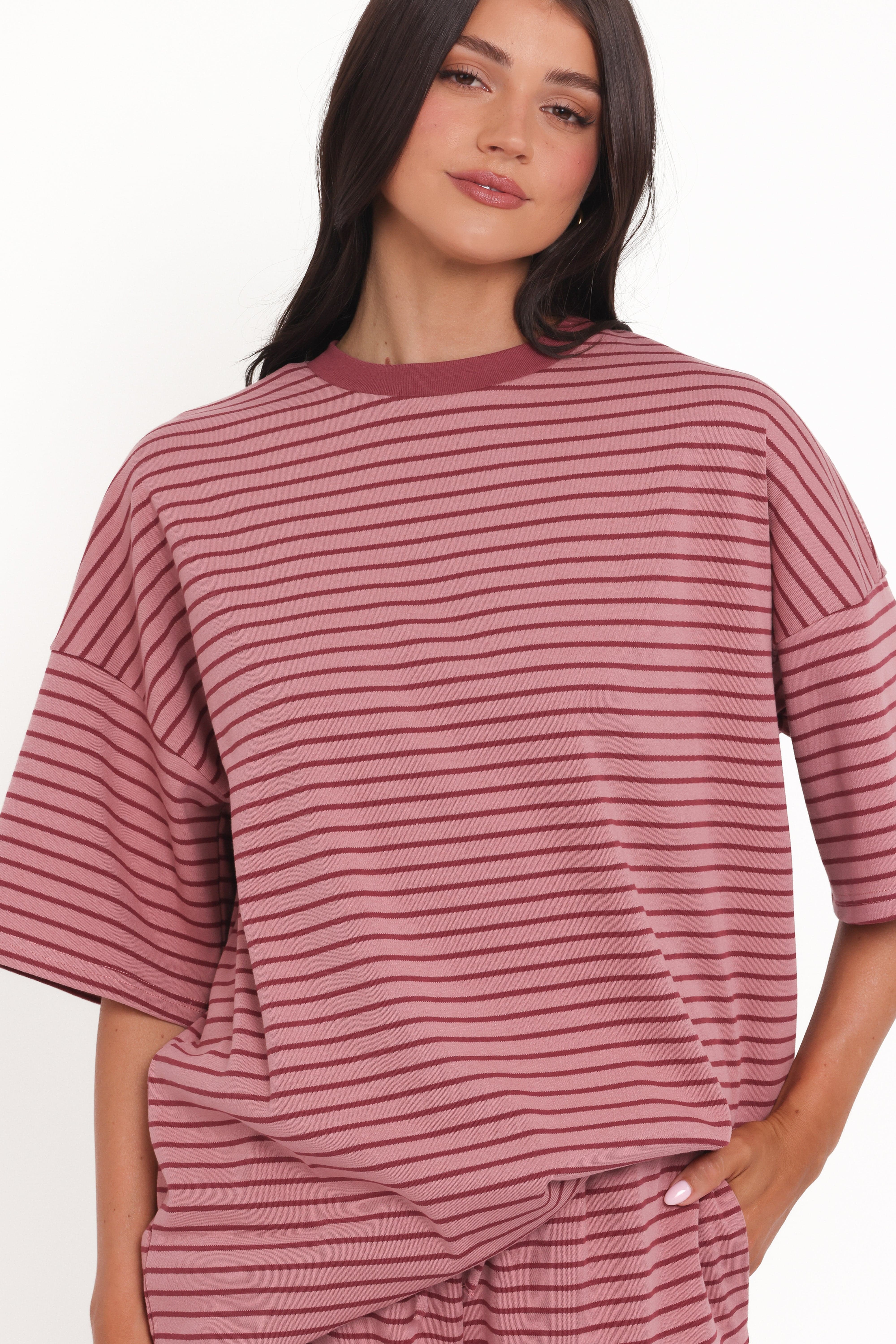 Wilda Oversized Tee - Pink Red Stripe