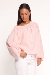 Zion Off Shoulder Long Sleeve Top - Pale Pink