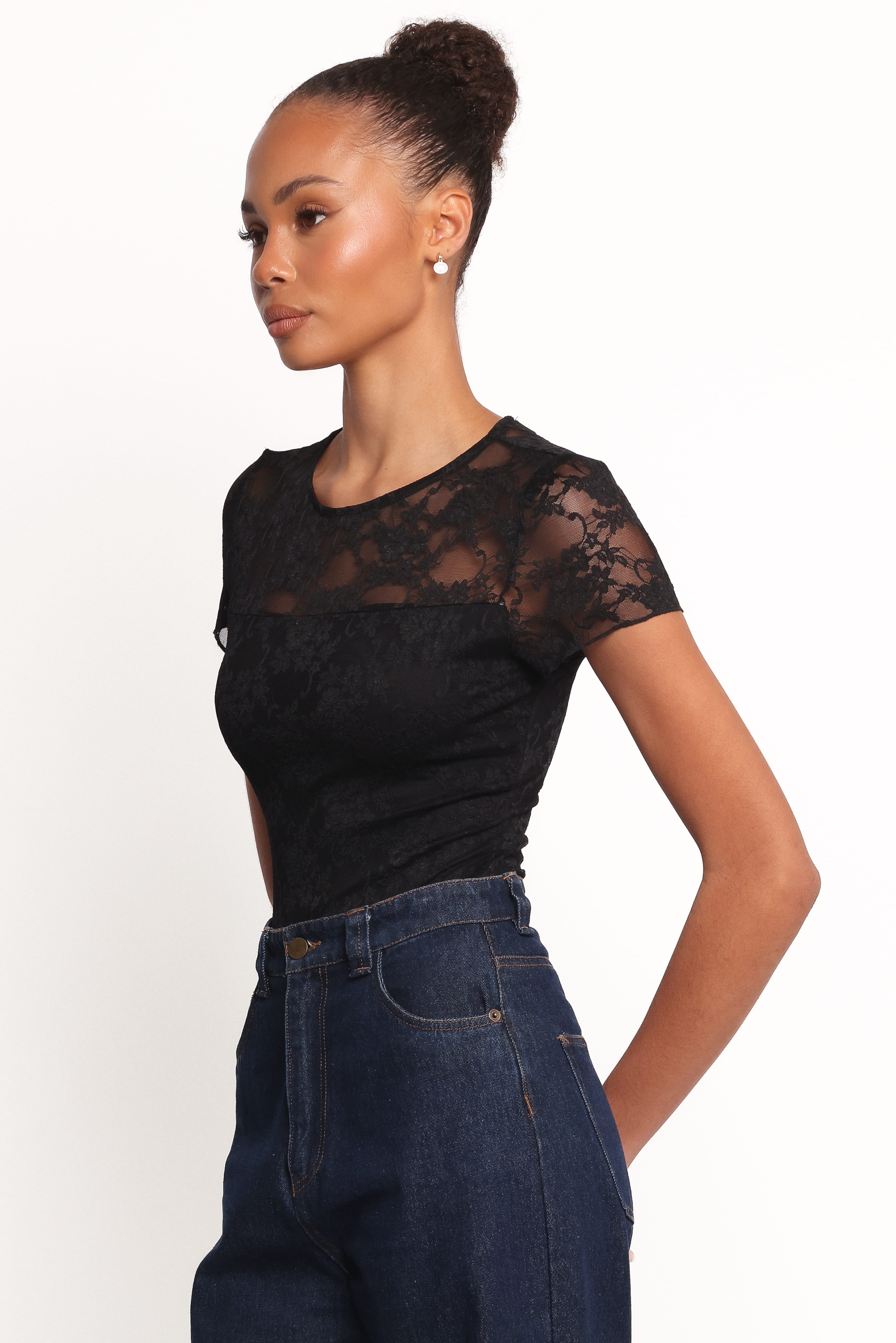 Ziva Lace Overlay Bodysuit - Black